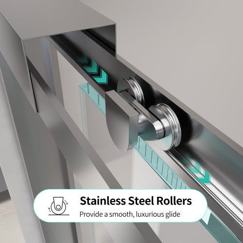 56-60*60 INCH Frame Double Sliding soft-close Shower Doors, Bathroom Sliding Shower Door, (6mm) Thick SGCC Tempered Glass Door For Bathroom Door ,Brushed Nickel