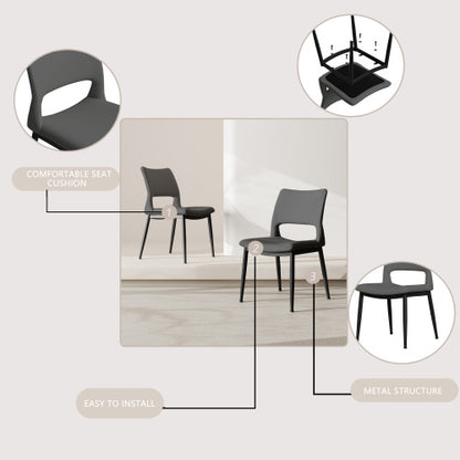 Modern Grey PU Leather Dining Chairs Set of 2 with Metal Legs for Kitchen, Restaurant and Office