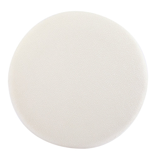 Round Boucle Ottoman, White Upholstered Footrest with Splayed Solid Rubber Wood Legs, Multifunctional Accent Stool