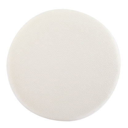 Round Boucle Ottoman, White Upholstered Footrest with Splayed Solid Rubber Wood Legs, Multifunctional Accent Stool