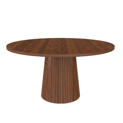 47 Inch Round Farmhouse Dining Table, Walnut Finish