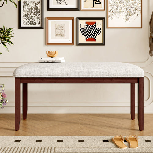 Upholstered Bench for Bedroom End of Bed,38-inch Entryway Bench for Living Room,Dining Bench with Padded Seat and Solid Wood Leg for Kitchen Bedroom,Indoor and Hallway (Bench, Beige+Cherry)