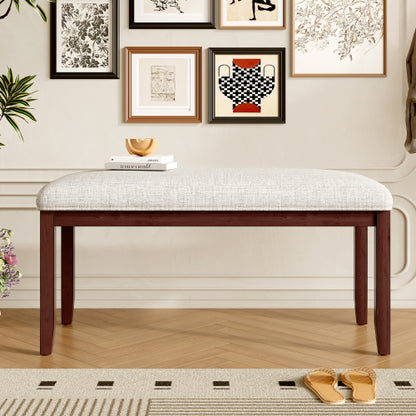 Upholstered Bench for Bedroom End of Bed,38-inch Entryway Bench for Living Room,Dining Bench with Padded Seat and Solid Wood Leg for Kitchen Bedroom,Indoor and Hallway (Bench, Beige+Cherry)