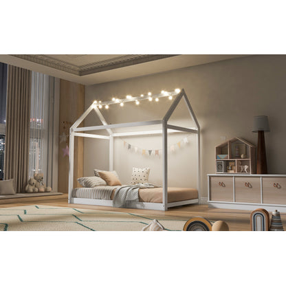 Twin Size Wooden House Bed, White
