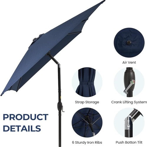 6.5 x 10 ft Navy Blue Rectangular Patio Umbrella with Crank, Tilt, Polyester UV-Resistant Canopy for Pool, Backyard & Patio (Without base)