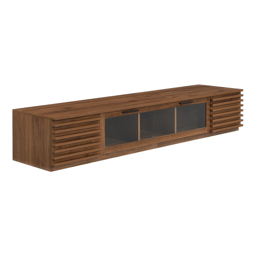 70.8 inch Walnut APP Control RGB LED Glass Flip Door TV Stand Legless Media Console For 80 inch TV