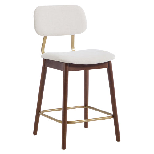 Set of 2 Wooden Bar Stools, Fabric Upholstered Curved Back Bar Chairs, Farmhouse Kitchen Counter Stools, 250lbs Capacity