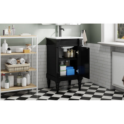 18-Inch Modern Bathroom Vanity with Sink, Modern Bathroom Storage Cabinet with Door, Freestanding Small Space Bathroom Cabinet, Single Sink Cabinet with Adjustable Shelf, Black