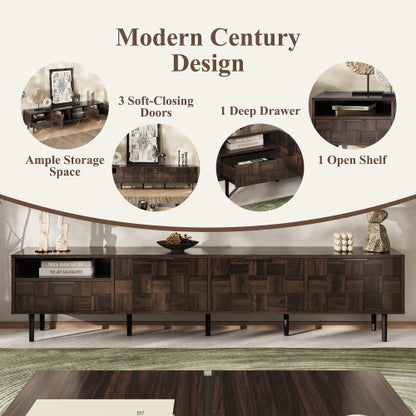 78 Inch Modern TV Stand with Storage Cabinets Walnut Media Console