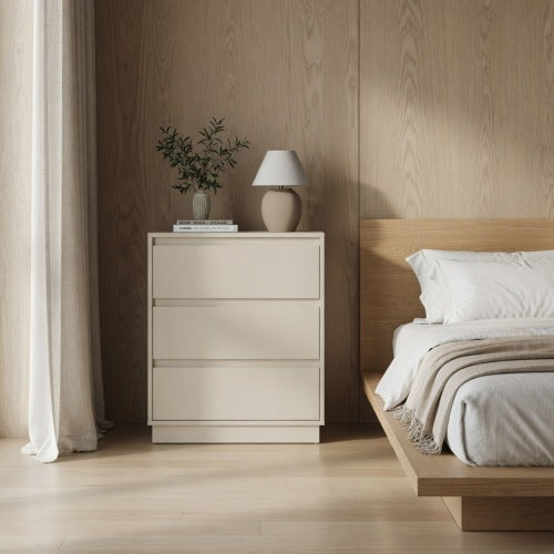 23.6inch Wide 3 Drawer Modern Nightstand, Beige Storage Bedside Table with Soft Close Drawers