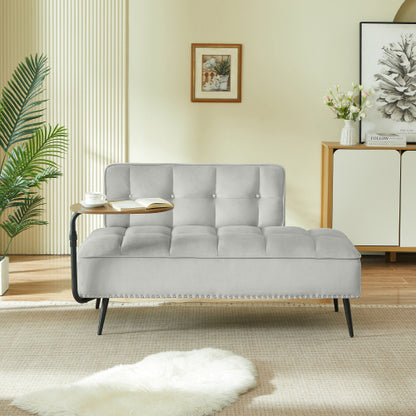 54-Inch Modern Two-Seater Velvet Sofa with 360 degree  Rotating Side-Table Copper-Nail Accents for Small-Spaces