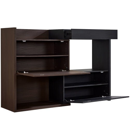 32.5 inch-58.8 inchW 40 inchH Multifuctional Storage Cabinet, Buffet Sideboard Cabinet with Drawer, Corner Cabinet for 44 inchH Window decor, Livingroom, Hallway, Entryway, Kitchen & Office  - Black & Walnut