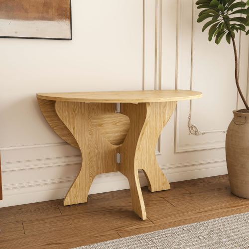 43 in Folding Dining Table for Small Spaces, MDF Table with Wild Oak Veneer, Space Saving Foldable Kitchen Table for Indoor and Outdoor Use