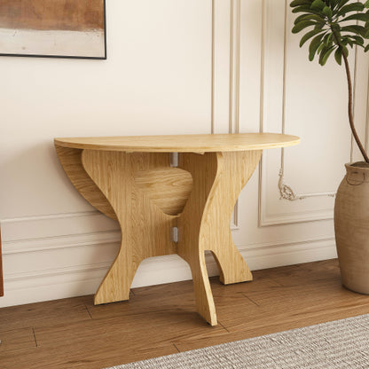 43 in Folding Dining Table for Small Spaces, MDF Table with Wild Oak Veneer, Space Saving Foldable Kitchen Table for Indoor and Outdoor Use