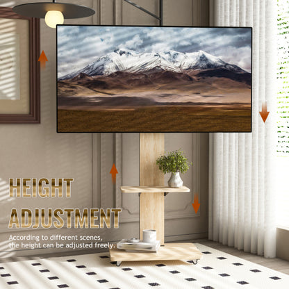 Natural Mobile TV Cart with Lockable Wheels, Height Adjustable Floor TV Stand for 32-75 Inch TV