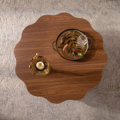 31.5 Inch Scalloped Edge Coffee Table, Walnut
