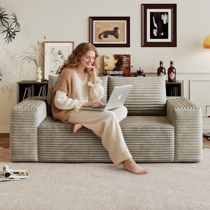63 inch  Camel Corduroy Loveseat 2-Seater Deep-Seat Sofa, No Assembly