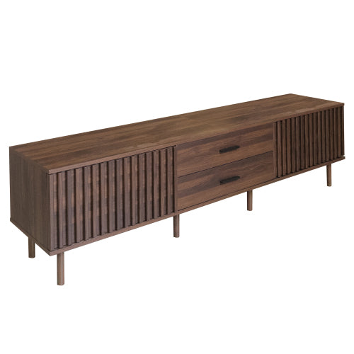 70.8 inch Dark Brown Slatted TV Stand Solid Pine Leg Media Console Fits Up To 80 Inch TV