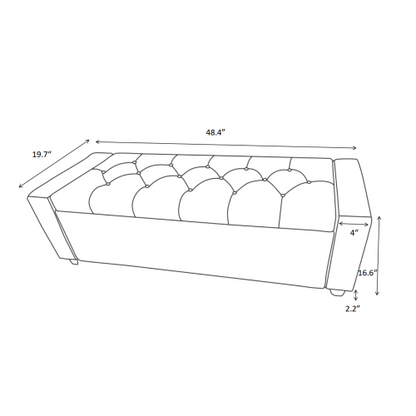 48 inch Grey Faux Linen Tufted Storage Bench, Safety Hinge Armrest Ottoman for Bedroom Entryway Living Room