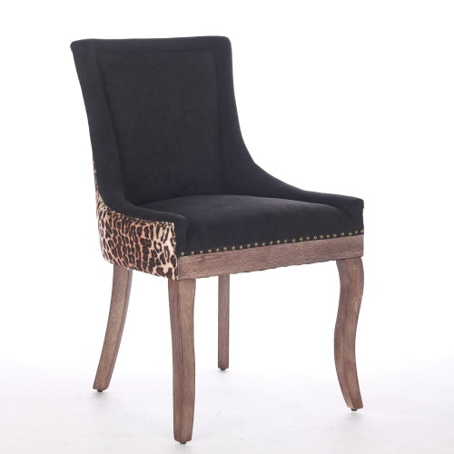 Set of 2 Leopard Print Fabric Dining Chairs, Mid-Century Solid Wood Chairs with Nailhead & 300lb Limit