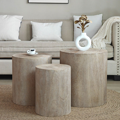 3-Piece Rustic Stump-Style Nesting Tables