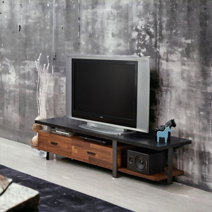 Walnut & Black 67 Inch TV Stand with 2 Drawers & Open Shelves for 55 Inch TV