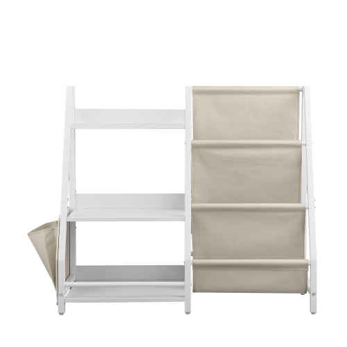 3-Tier Kids Multi-Functional Bookshelf Sling Bag Toy Storage Organizer Anti-Tip Design For Playroom Nursery