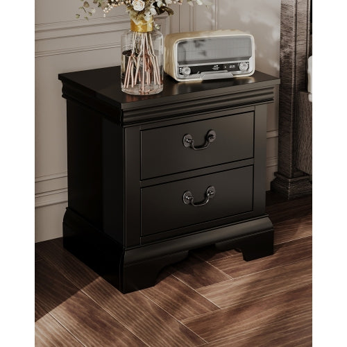 Classic 2-Drawer Solid Wood Nightstand, 22inchL, Antique Metal Pulls