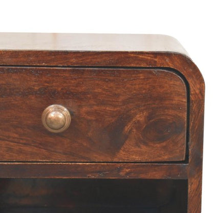 Solid Wood Mini Curved California Walnut Wall-Mounted Bedside, Open Slot, 1-Drawer