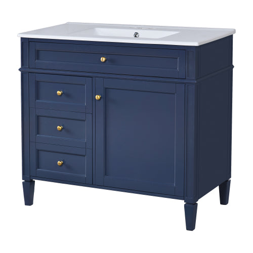 36'' Bathroom Vanity with Top Sink, Modern Bathroom Storage Cabinet with 2 Drawers and a Tip-out Drawer, Single Sink Bathroom Vanity