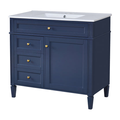 36'' Bathroom Vanity with Top Sink, Modern Bathroom Storage Cabinet with 2 Drawers and a Tip-out Drawer, Single Sink Bathroom Vanity