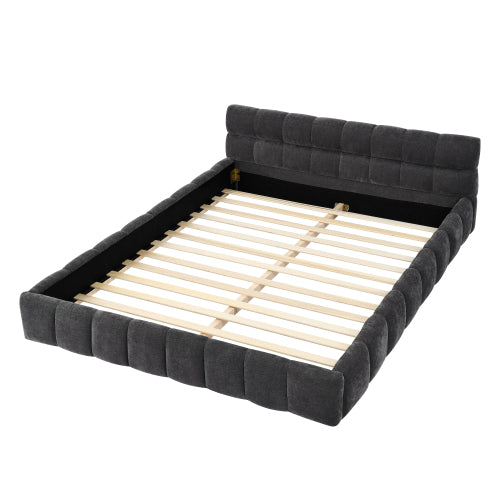 Queen Size Upholstered Bed Frame with Thick Fabric, Chenille Fabric Grounded Queen Size Platform Bed with Headboard and Solid Frame. No Box Spring Needed, Dark Grey(68inch *86.5inch *23.5inch )