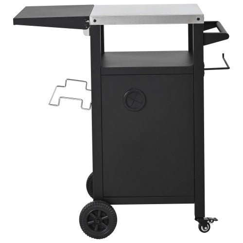 33.9 inch Outdoor Grill Cart with Drop Leaf, Outdoor Metal Bar Cart Pizza Oven Table with Wheels, Stainless Steel Top, Outdoor Kitchen Island with Storage Cabinet & Spice & Paper Rack for BBQ, Waterpr