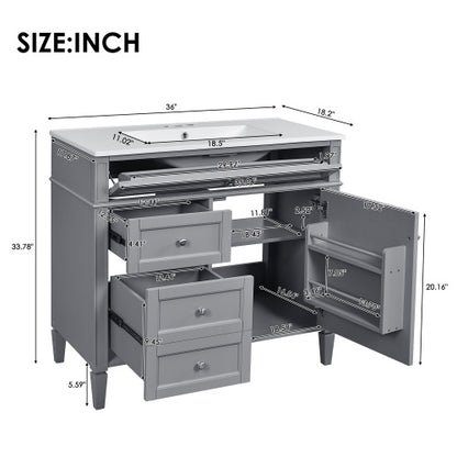 36'' Bathroom Vanity with Medicine Cabinet, Modern Bathroom Storage Cabinet with 2 Soft Closing Doors and 4 Drawers, Single Sink Bathroom Vanity