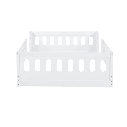 Wood Twin Size Platform Bed with Guardrail, White