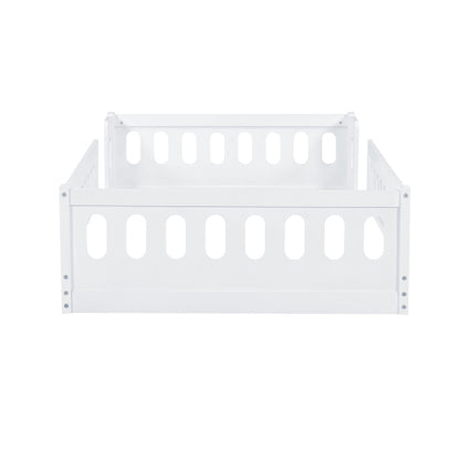 Wood Twin Size Platform Bed with Guardrail, White