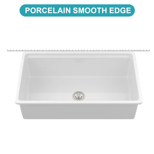 Undermount White Kitchen Sink Workstation - 33x19x10 inch White Porcelain Ceramic Single Bowl Dual Mount Kitchen Sink