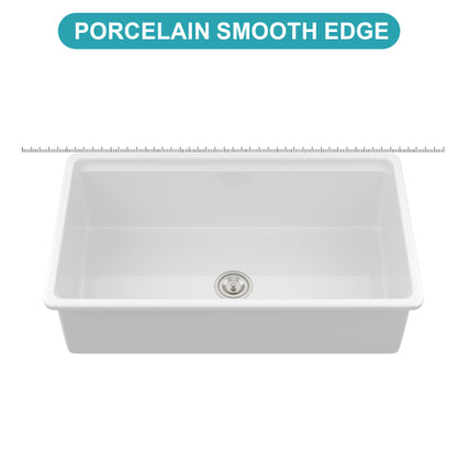 Undermount White Kitchen Sink Workstation - 33x19x10 inch White Porcelain Ceramic Single Bowl Dual Mount Kitchen Sink