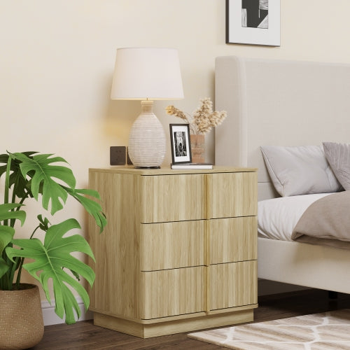 Vertical Stripe 3 Drawer Vintage Nightstand with Storage, Natural Finish