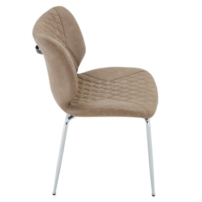 Set of 2 Khaki Crazy Horse Oil Wax Leather Dining Chairs, Electroplated Metal Leg Diamond Tuft High Back Chairs