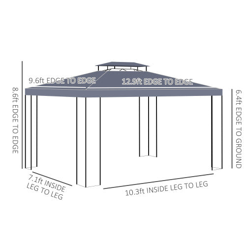 Outsunny 10' x 13' Patio Gazebo, Double Roof Outdoor Gazebo Canopy Shelter with Screen Decorate Corner Frame, for Garden, Lawn, Backyard and Deck, Gray