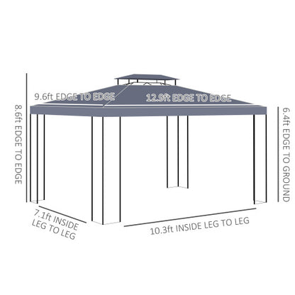 Outsunny 10' x 13' Patio Gazebo, Double Roof Outdoor Gazebo Canopy Shelter with Screen Decorate Corner Frame, for Garden, Lawn, Backyard and Deck, Gray