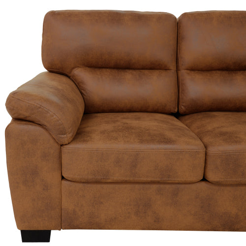 81 inch  Light-Brown 3-Seater Retro Foil-Fabric Sofa,Padded Armrests,Black Triangle Legs