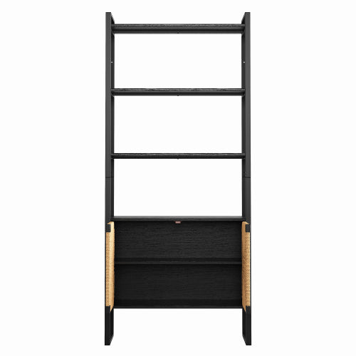 Rattan Storage Bookshelf with Cabinet for Living Room Bedroom