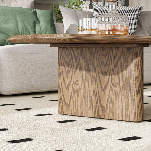 47 Inch Irregular Coffee Table Rustic Ash Wood Veneer Modern Living Room Center Table