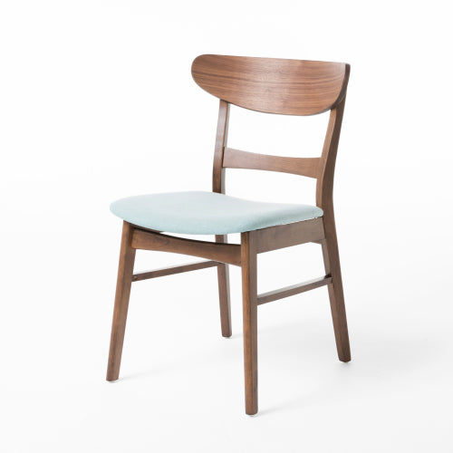 Set of 2 Mid-Century Mint Upholstered Dining Chairs, Eco Rubberwood Splayed Leg Accent Side Chairs