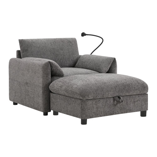 37 inch  Modern Cloud Chenille Armchair with Storage Ottoman, Charger & Phone Holder
