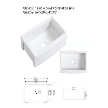 White Farmhouse Sink Workstation - 33 x 21 x 10 inch White Porcelain Ceramic Single Bowl Farm Kitchen Sink