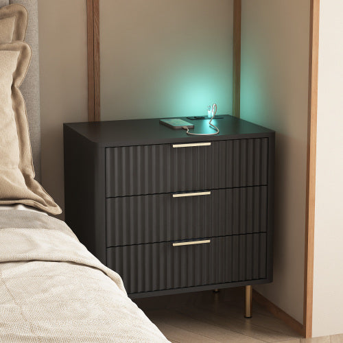 Nightstand with Charging Station, Smart Nightstand with Night Light, Modern Night Stand with Storage Cabinet for Bedroom