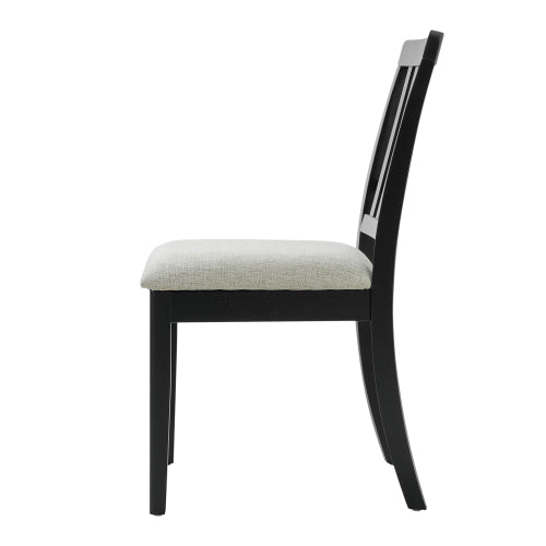 2-Piece Modern Dining Chairs Set of 2, Curved Wood Backrest with Gray Fabric Seat, Rubber Wood and LVL Frame, Black Finish